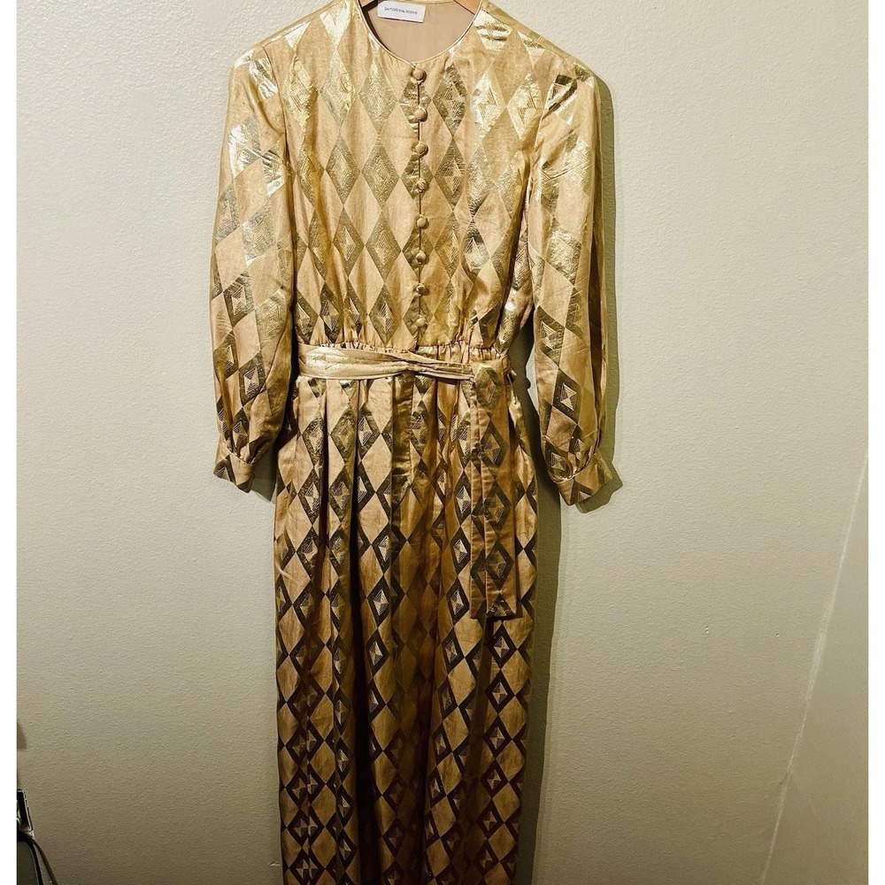 VTG Donald Brooks Dayton's Oval Room Gold Metallic Diamond Gown Dress Sz 10 READ
